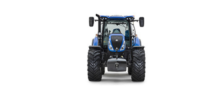 Produktbild från New Holland T6.145 Deluxe-modellkortet; transmissionen framgår inte.